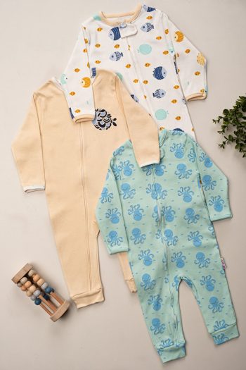 ENIA BABY Zippered Fish Print Romper