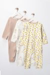 ENIA BABY Girls' Printed Cotton Cuffed 3-Piece Romper Set