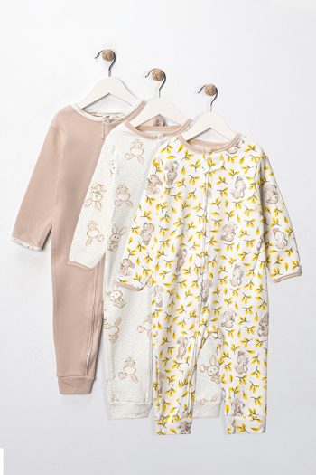 ENIA BABY Girls' Printed Cotton Cuffed 3-Piece Romper Set