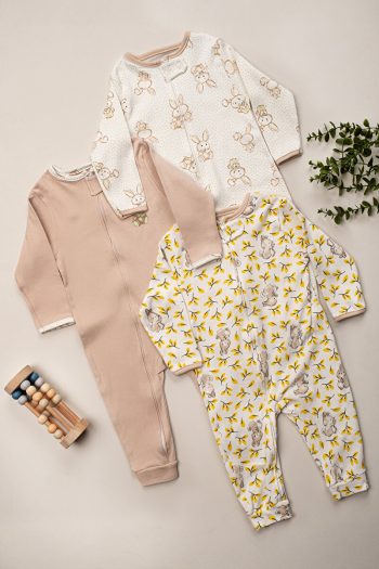 ENIA BABY Girls' Printed Cotton Cuffed 3-Piece Romper Set