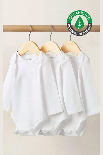 Lilabio 100% Organic Cotton 3-Pack Long Sleeve Baby Bodysuits