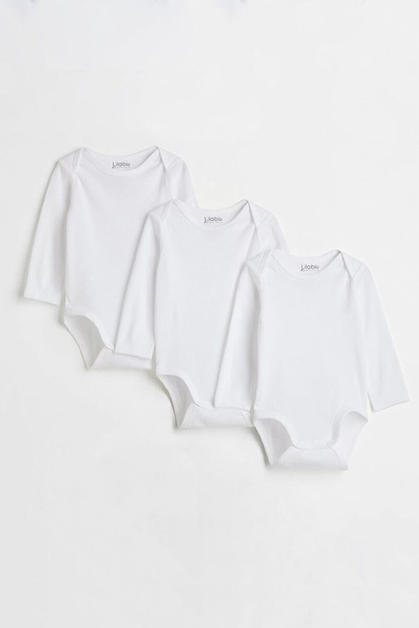 Lilabio 100% Organic Cotton 3-Pack Long Sleeve Baby Bodysuits