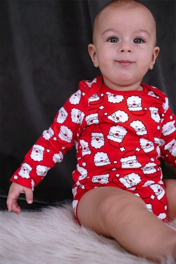 Lilabio Cotton Long Sleeve Red Santa Claus Baby Bodysuit