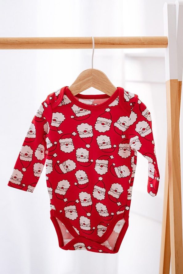 Lilabio Cotton Long Sleeve Red Santa Claus Baby Bodysuit