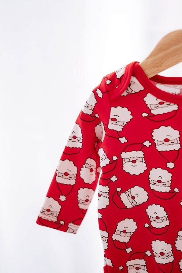 Lilabio Cotton Long Sleeve Red Santa Claus Baby Bodysuit