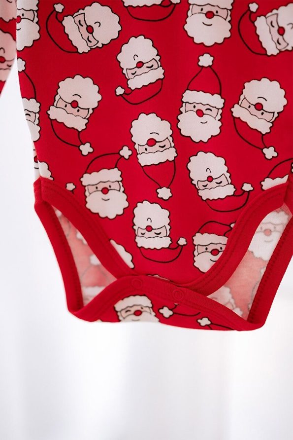 Lilabio Cotton Long Sleeve Red Santa Claus Baby Bodysuit