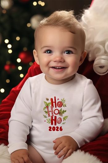 Lilabio 100% Organic Cotton Long Sleeve Christmas Themed Baby Bodysuit