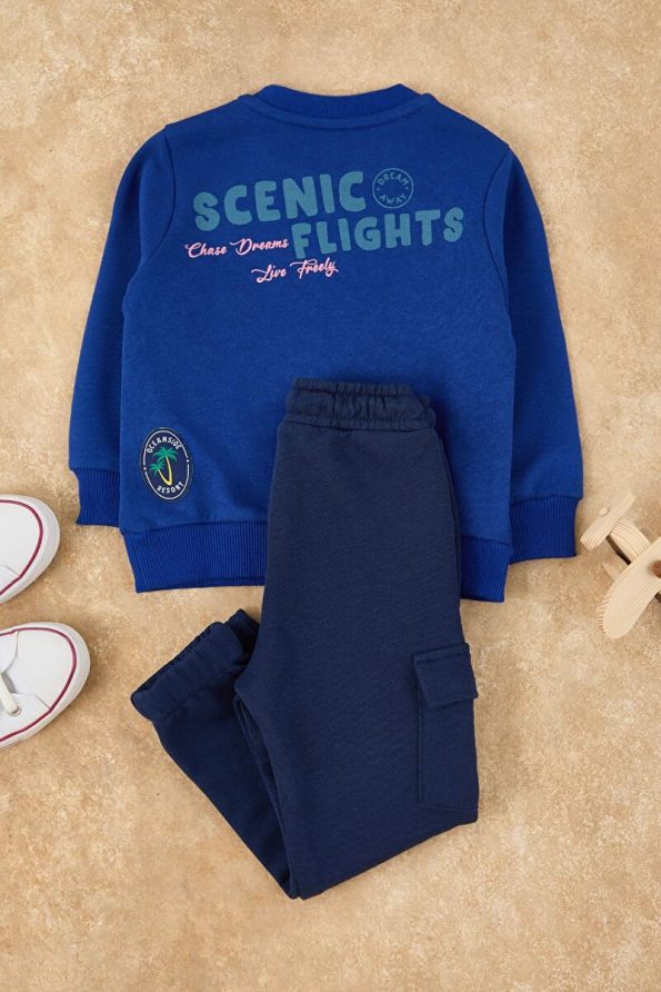 Trendyolmilla Kids Blue Cotton Slogan Print Boys' Regular Knit Outfit