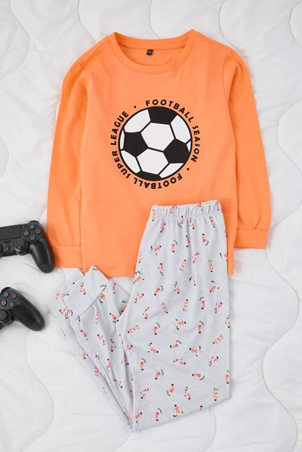 Trendyolmilla Kids Salmon-Grey Boys' 4-Piece Printed Pajama Set
