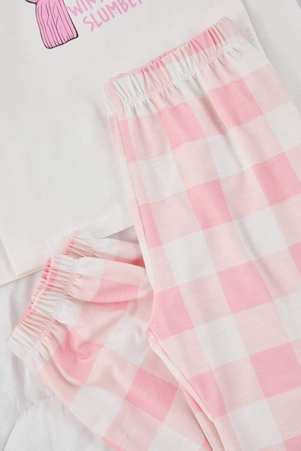 Trendyolmilla Kids Burgundy-Pink 4-Piece Checkered Pajama Set