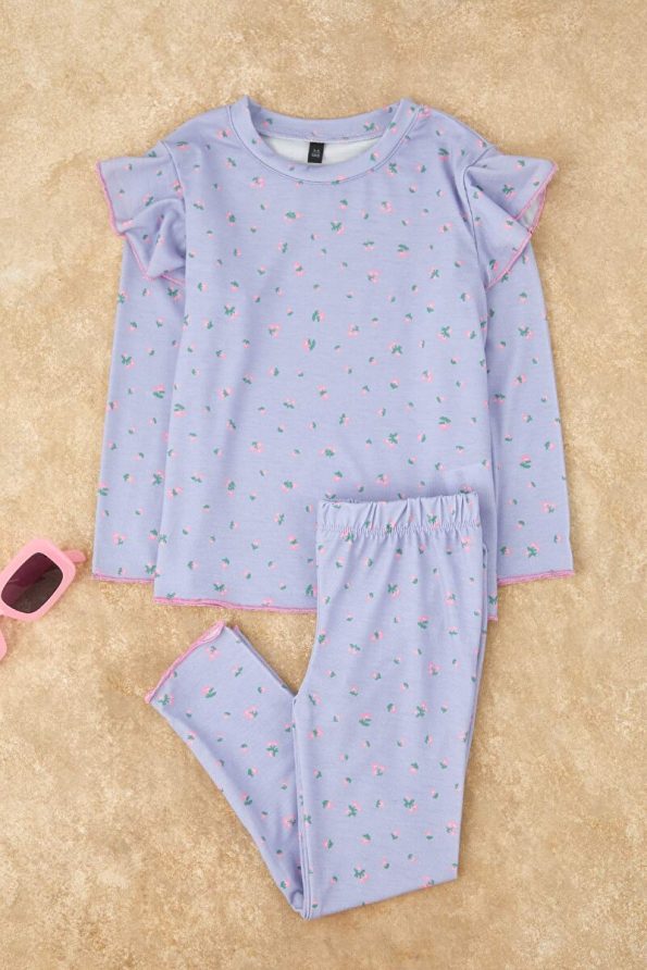 Trendyolmilla Kids Lilac Printed 4-Piece Knitted Regular Girls Pajama Set