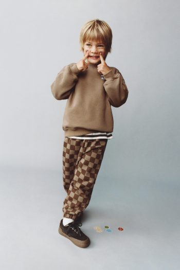 Boys' Brown Cotton Checkered Tracksuit with New Heights Detail