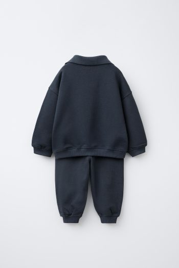 Boys' Cotton Navy Blue Polo Collar "Make It Happen" Tracksuit - Comfortable Fit