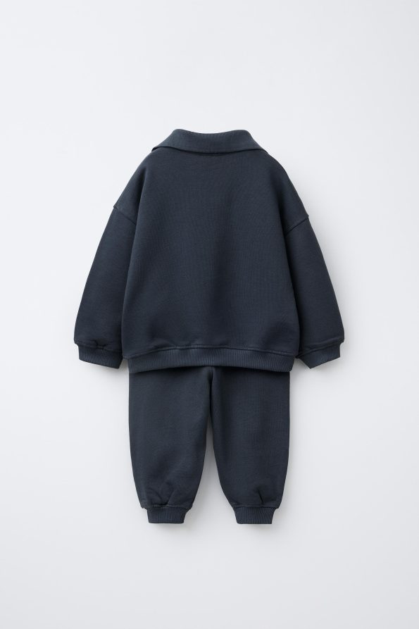 Boys' Cotton Navy Blue Polo Collar "Make It Happen" Tracksuit - Comfortable Fit