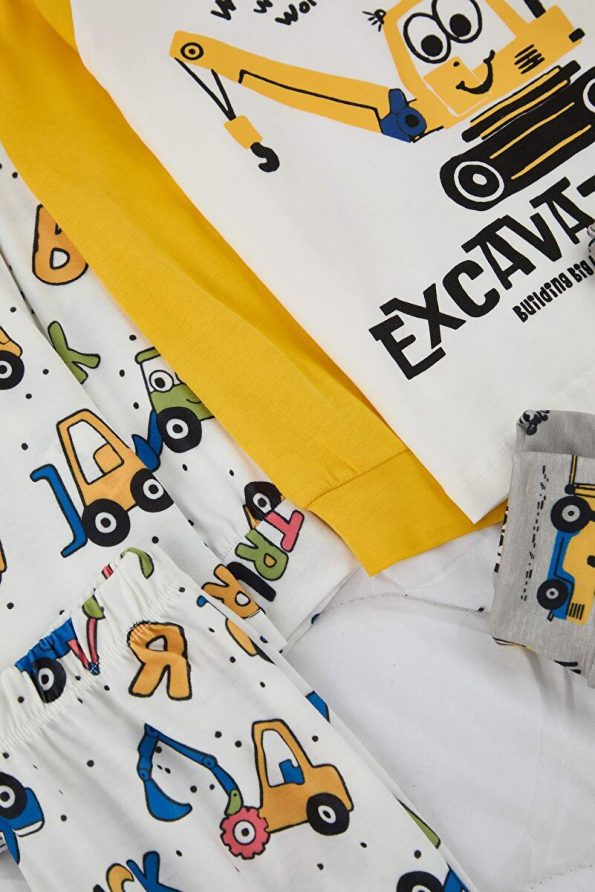 Trendyolmilla Kids Cream-Yellow Printed 4-Piece Knit Boys Pajama Set