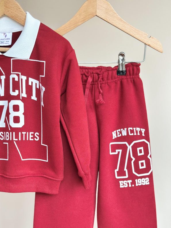 Girls' Cotton Burgundy New City 78 Printed Tracksuit - Comfortable Fit