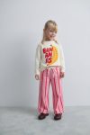 Girls' Cotton Ecru Banana Print Sweatshirt and Pink Striped Pants Set