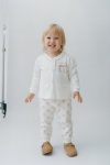 Girls' Cotton Cream Pink Bow Pattern Long Sleeve Cardigan and Sweatpants Set