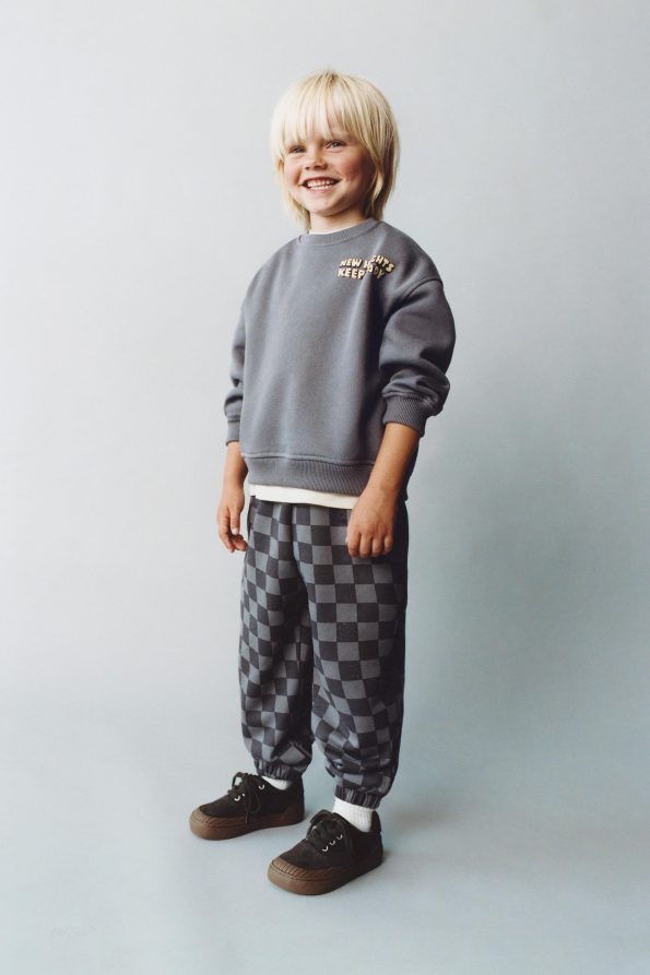 Boys' Cotton Charcoal Checkered Tracksuit - New Heights Detail
