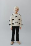 Girls' Cotton Cream Bow Detail Knit Sweater and Black Ribbed Flare Leggings Set
