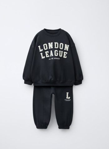 Boys' Cotton Navy Blue London League Tracksuit - Collegiate Sports Style