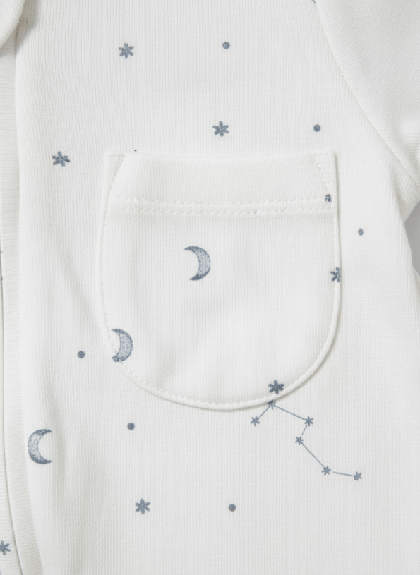 Unisex Cotton Ecru Sky Pattern Long Sleeve Zip-Up Romper – Moon and Star Print