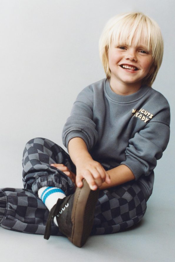 Boys' Cotton Charcoal Checkered Tracksuit - New Heights Detail