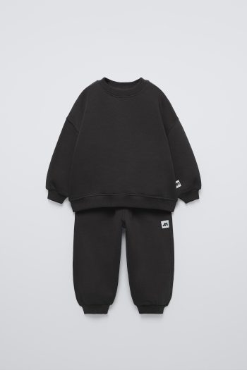 Boys' Cotton Black Sweatshirt and Jogger Set - Comfortable Fit