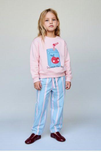 Girls' Cotton Pink Squeeze The Day Printed Tracksuit - Striped Bottom Model