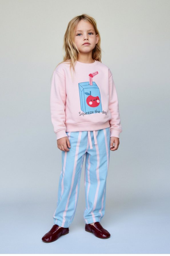Girls' Cotton Pink Squeeze The Day Printed Tracksuit - Striped Bottom Model