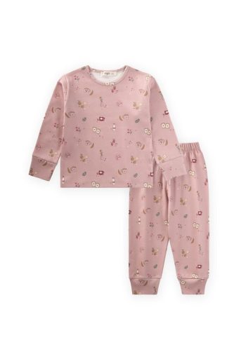 Printed Seasonal Pajama Set for Ages 1-7 in Soft Pink