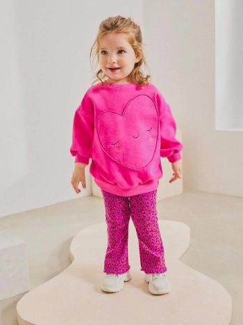 Girls' Fuchsia Heart Sweatshirt and Leopard Print Pants Set