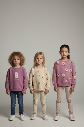 Girls' Cotton 3-Piece Sweatshirt Set - Floral and Embroidered Designs
