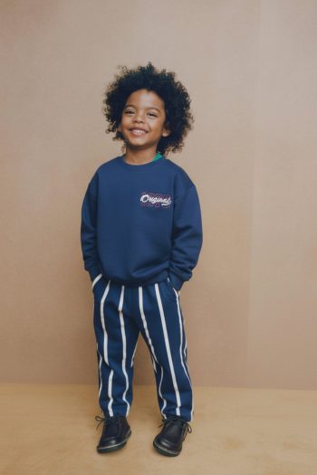 Boys' Cotton Navy Blue Originals Printed Sweatshirt and Pants Set