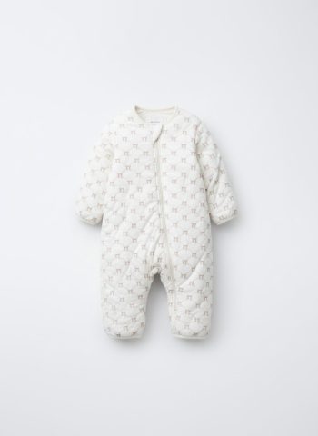 Unisex Cotton White Sleep Suit with Bow Pattern