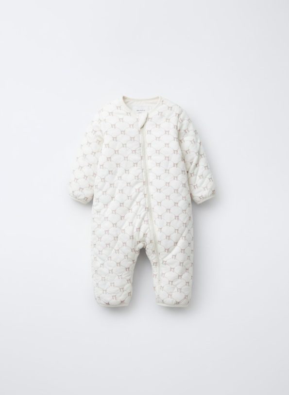 Unisex Cotton White Sleep Suit with Bow Pattern