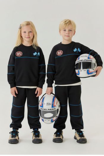 Unisex Kids Cotton Black and Blue Striped Racing Themed Tracksuit