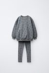 Girls' Cotton Grey Floral Patterned Sweatshirt and Leggings Set