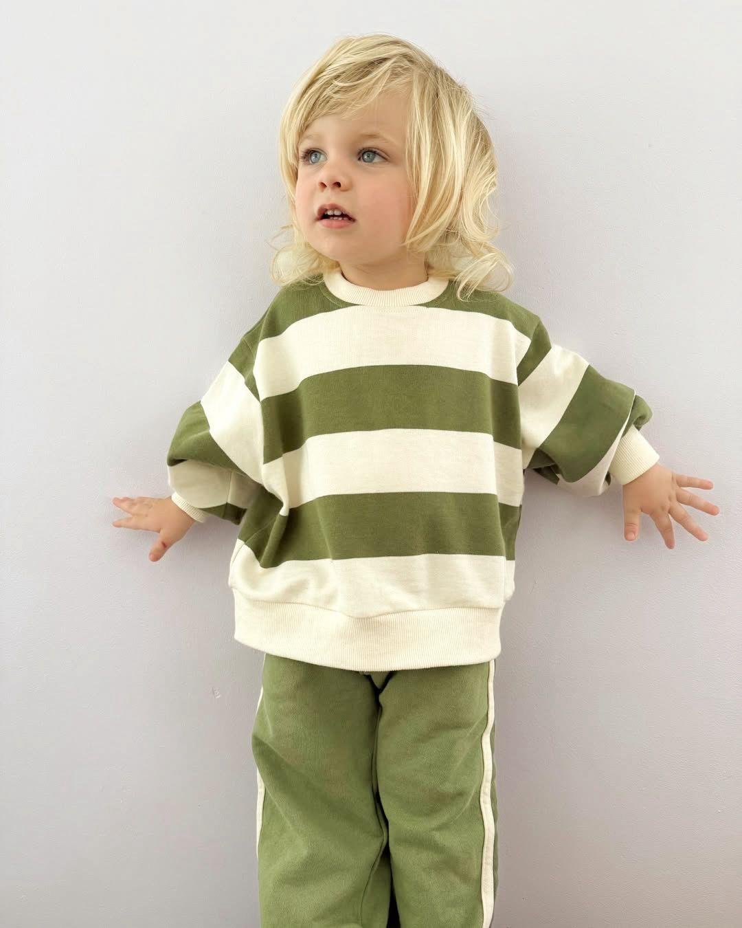 6df9e457-bd59-4cc3-9eb1-60c8af5ccc48-86f088.jpeg Unisex Kids Cotton Green Striped Sweatshirt and Track Pants Set