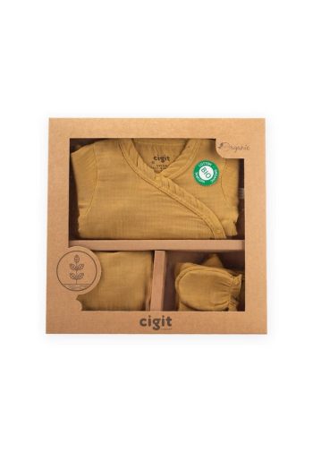 Organic Hospital Exit Baby Outfit 0-3 Months Mustard Yellow