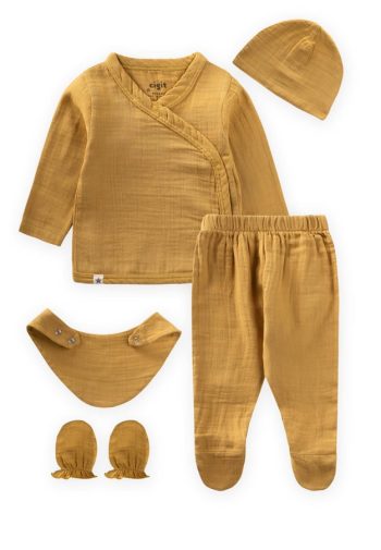 Organic Hospital Exit Baby Outfit 0-3 Months Mustard Yellow