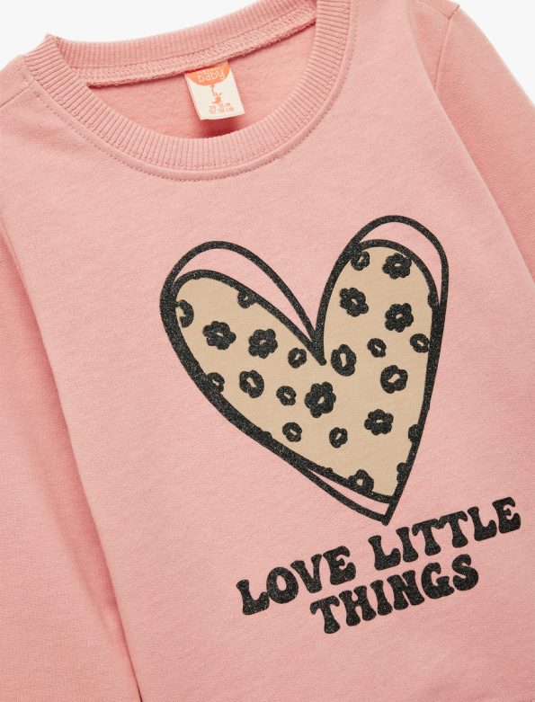 Baby Girl Cotton Long Sleeve Crew Neck Heart Printed Sweatshirt