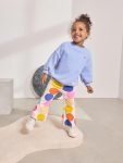 Girls' Cotton Blue Sweatshirt and Colorful Polka Dot Flare Pants Set - Energetic Style