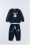Boys' Cotton Navy Sweatshirt and Bear Embroidered Jogger Set