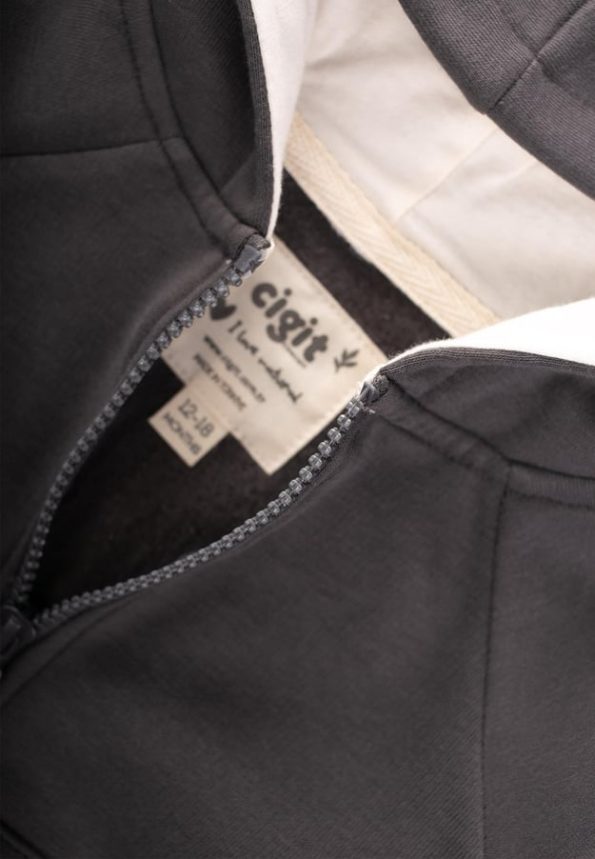 Hooded Zippered Cardigan for Ages 1-14 in Anthracite