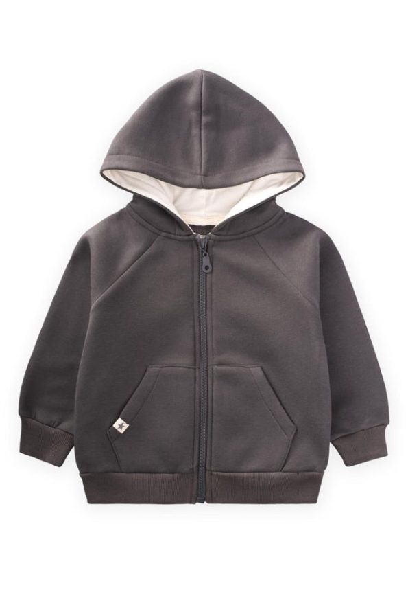Hooded Zippered Cardigan for Ages 1-14 in Anthracite