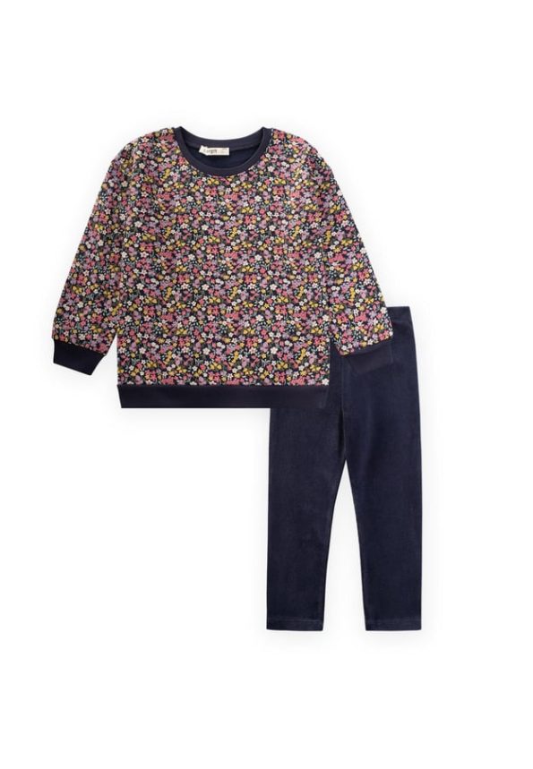 Patterned Sweatshirt Set for Ages 4-12 Navy Blue