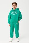 Unisex Kids Cotton Green Printed Hoodie and Cuffed Sweatpants Set