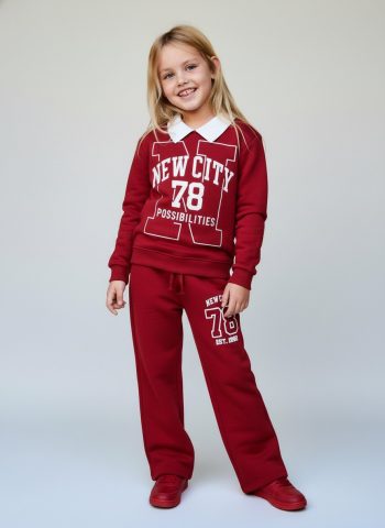 Girls' Cotton Burgundy New City 78 Printed Tracksuit - Comfortable Fit