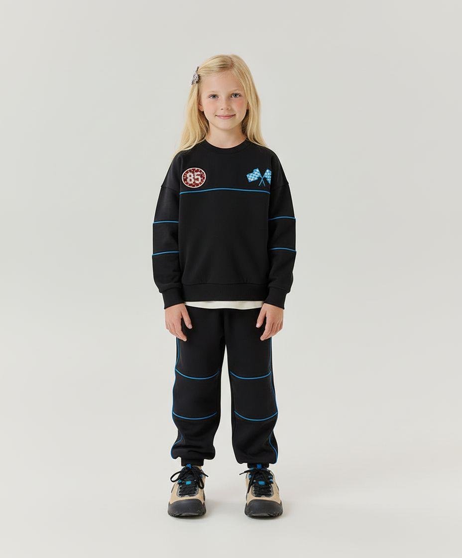 8821fa3a-a724-452d-9a4f-6567c3e14daf-43e80.jpeg Unisex Kids Cotton Black and Blue Striped Racing Themed Tracksuit